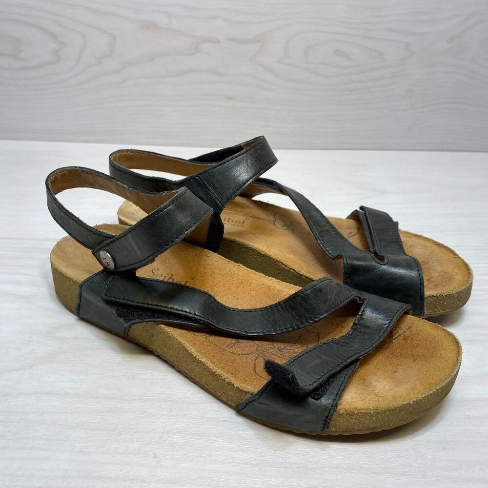 Josef Seibel Tonga 25 Sandals Women's Size‎ 9 Black Leather Adjustable Straps